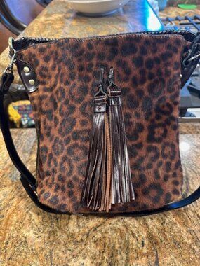Patricia Nash Bucket Bag Leather Cow Hair Leopard Excellent Condition